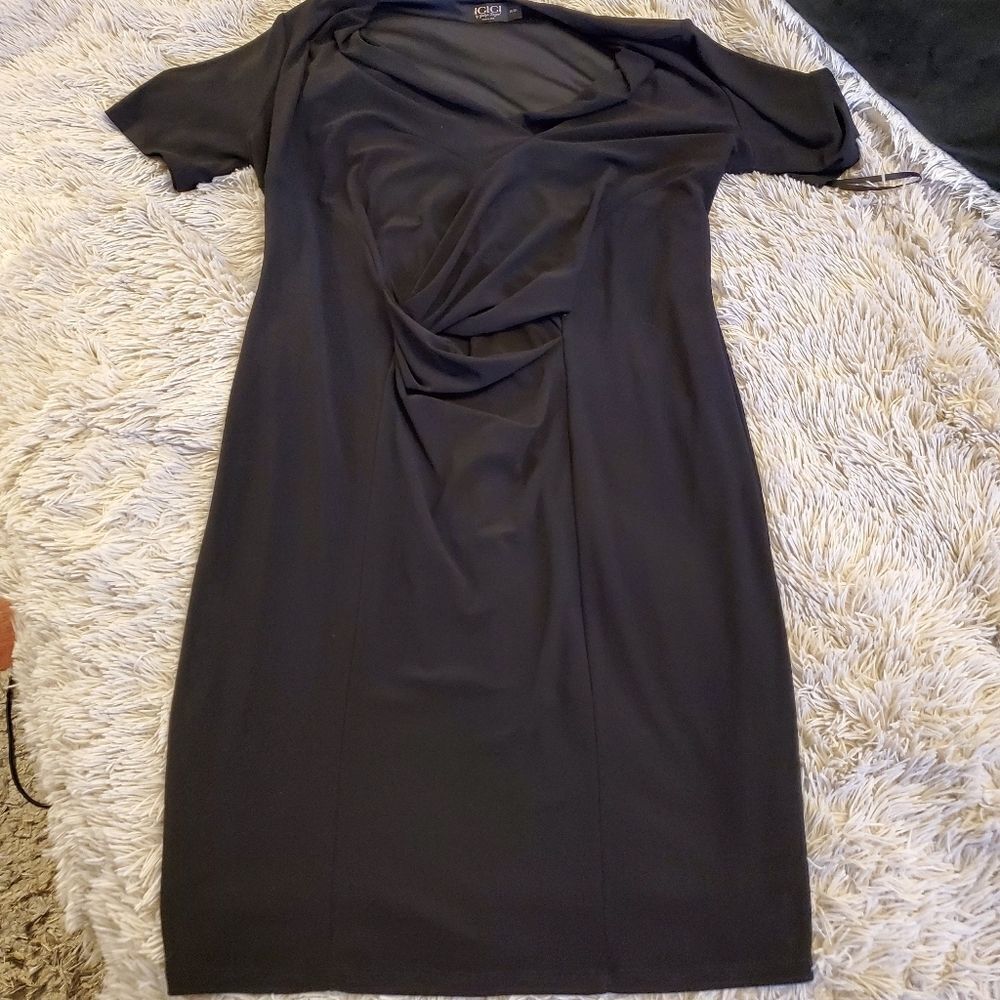 Beautiful black Igigi rouched front midi dress